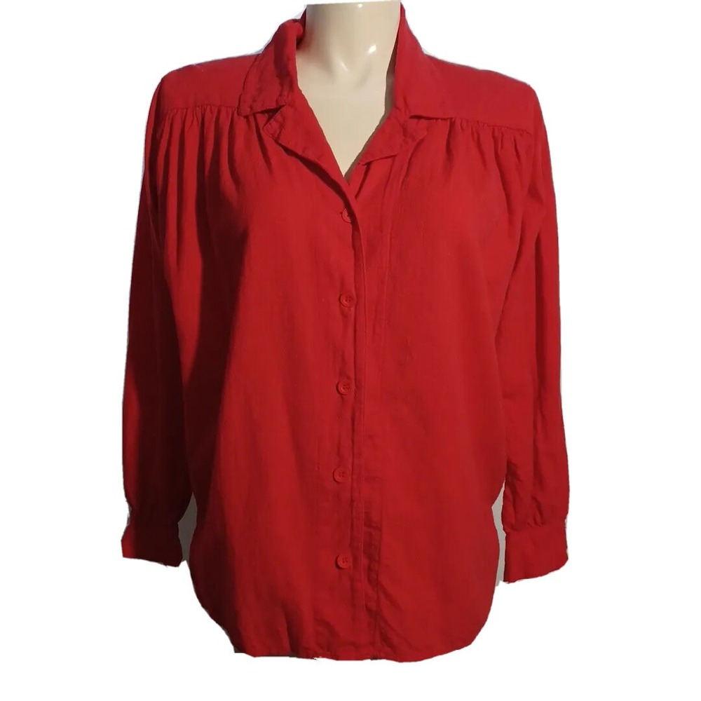 VTG New Hero Shirt MED Oversize Red USA Cotton Button Down Comfy Tunic